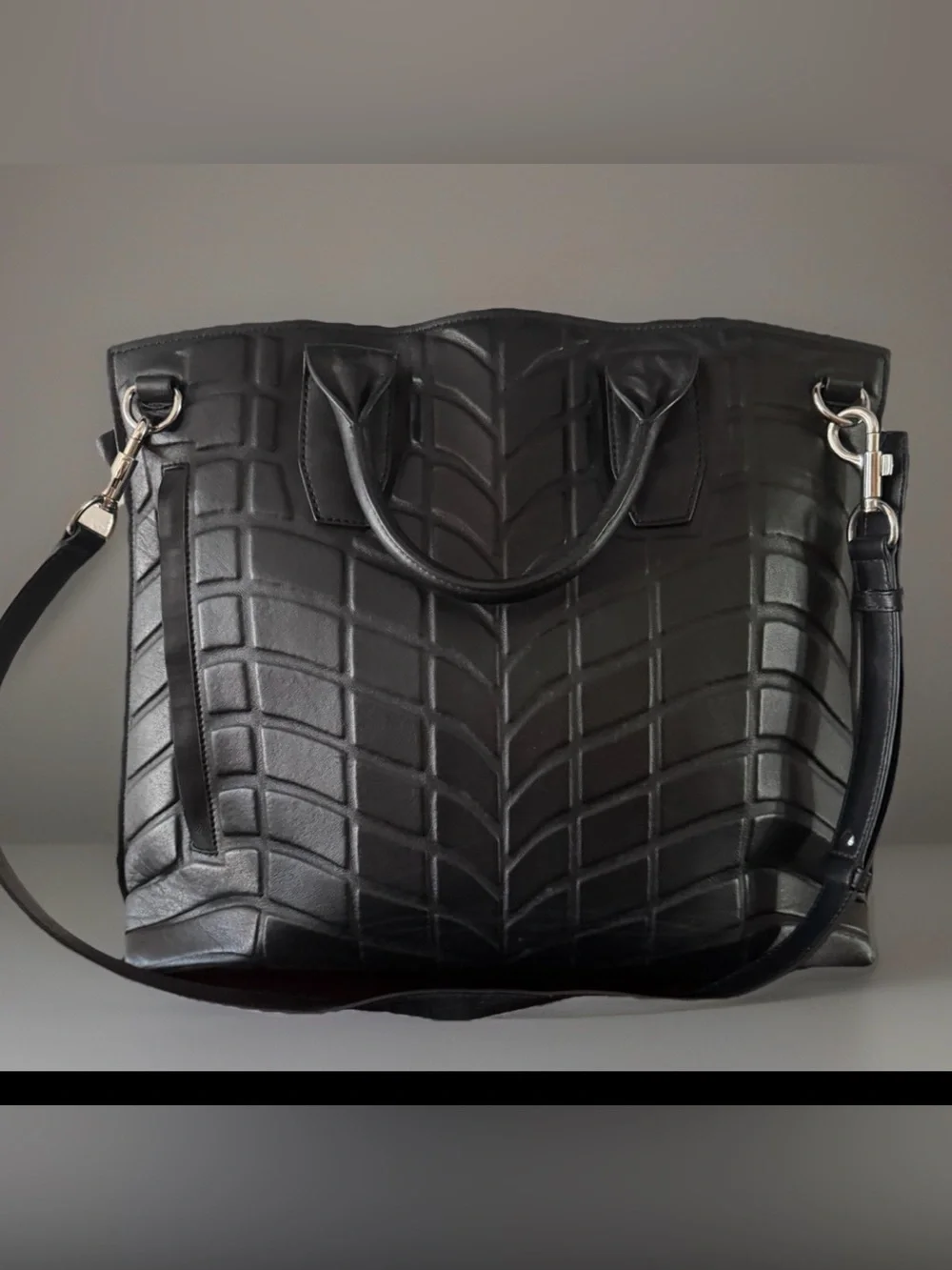 Alexander Wang Oversized Embossed Leather Architectural Techwear Shoulder Bag